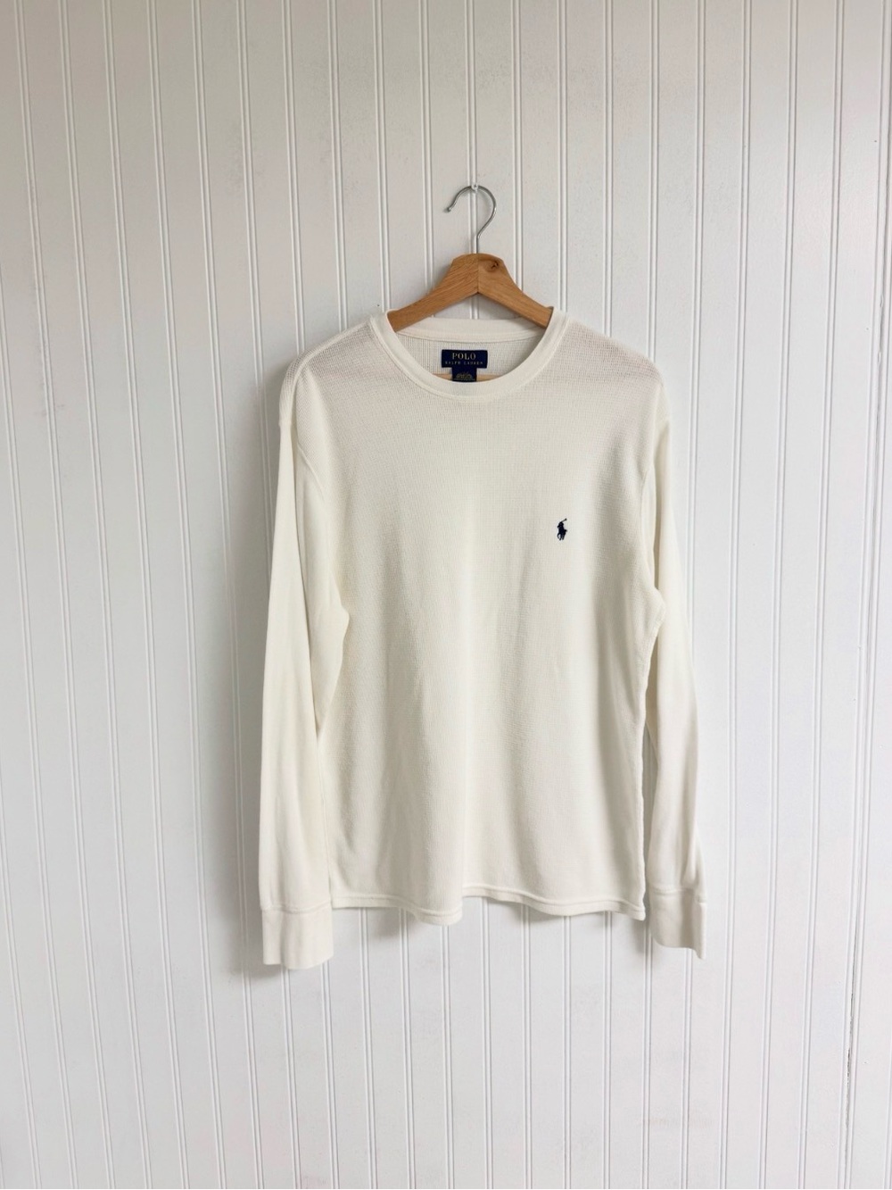 Polo by Ralph Lauren Off-White Long-Sleeve Crewneck with Navy Pony